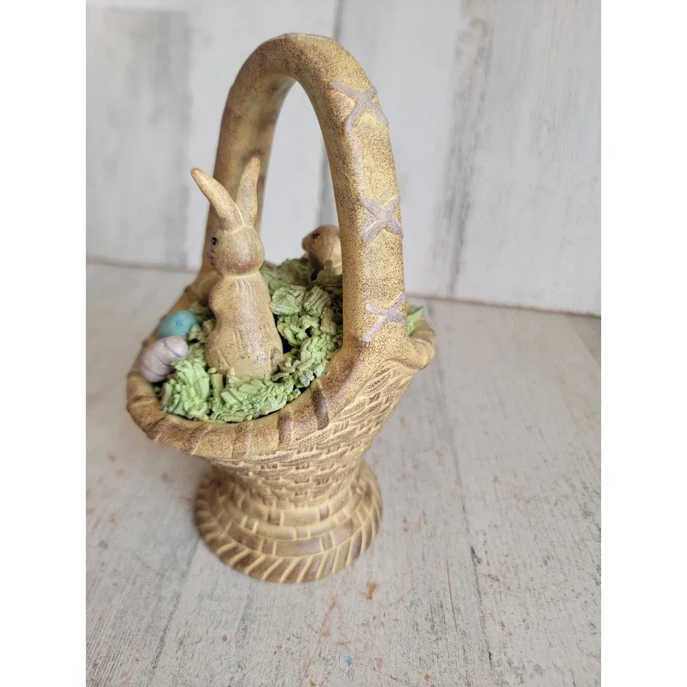 Easter rustic Bunny basket egg folk art vintage unique home decor figure spring